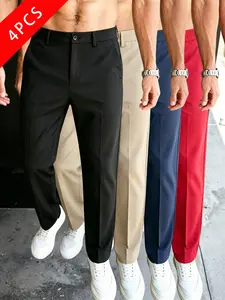4-pack men’s business casual suit trousers, slim fit that flatters the figure, half elastic waistband, slightly stretchy fabric, summervibes