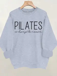 Women's Casual Fleece Sweatshirt, Pilates Course Pattern, Round Neck, All-Season Knit Fabric, Comfortable Daily Wear
