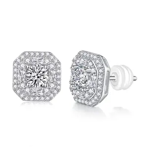 Cushion Cut Double Halo Moissanite Stud Earrings