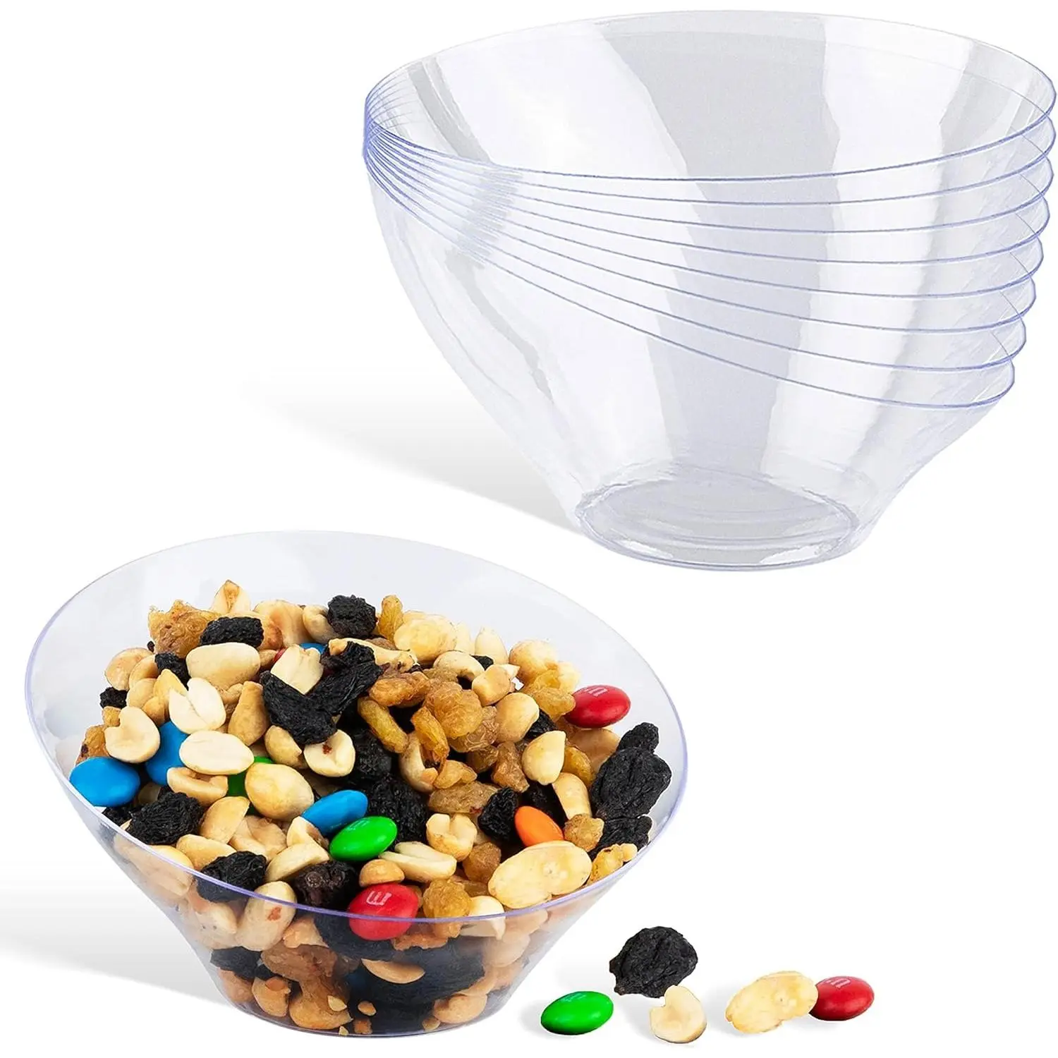 6oz Clear Plastic Serving Bowls (8 Pack) Small Disposable Candy Dishes, Buffet Containers for Chips, Popcorn, Snacks, Mints, Salad Bar, Snack Bowl, Parties, Office Desk, Bridal Shower, Party Supplies Round Set
