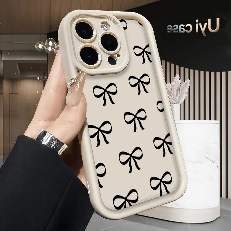 Black Bow Phone case iPhone 17 Air 16 16e 15 14 13 12 11 Pro Max Plus X XS for Shockproof Silicone TPU Bumper Drop Protection Soft Cover