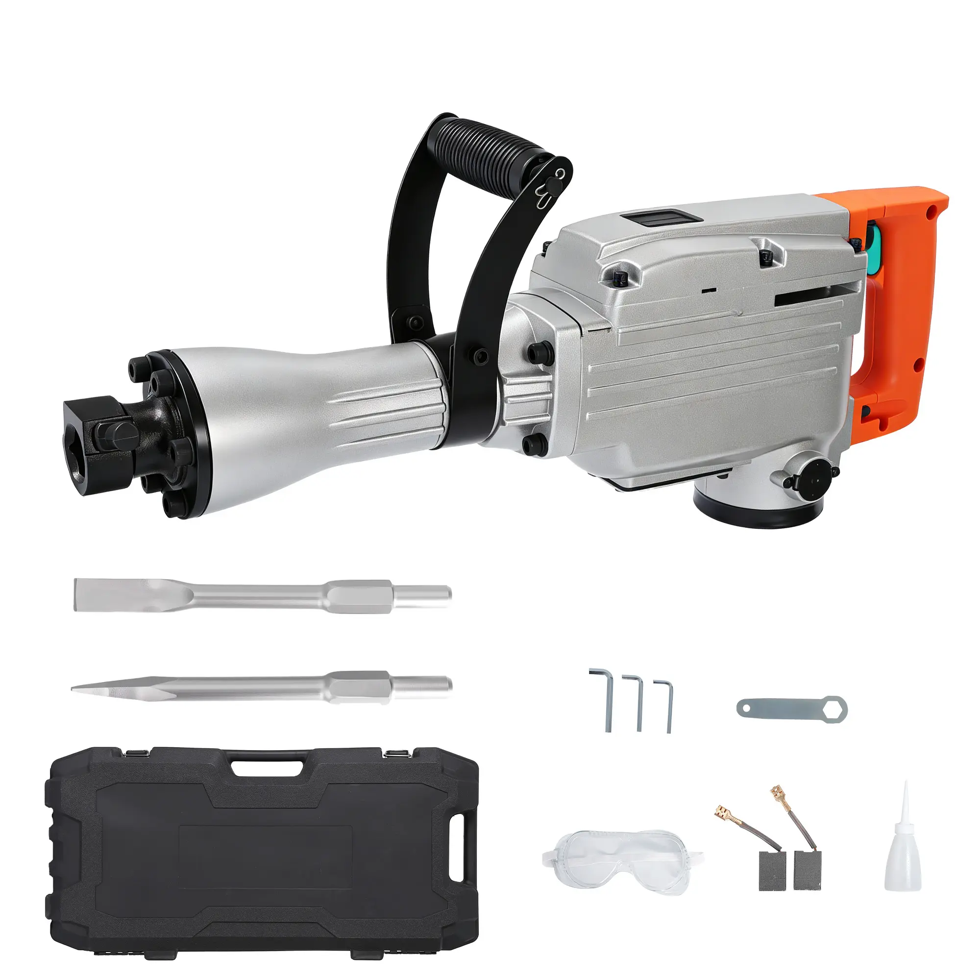 1500W Heavy Duty Electric Demolition Hammer, 1800 BPM Concrete Breaker Drill with 360° Adjustable Anti-Vibration Handle, Industrial Jack Hammer Kit with Carrying Case