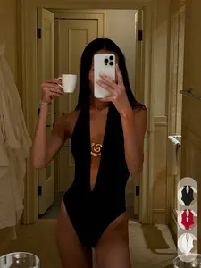 New Arrival Spring/summer Sexy & Elegant Solid Color One-Piece Chic Swimsuit, Fitted Plain Design for Beach, Party, Date