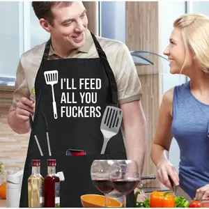 Cooking Apron - I'll Feed All You Fuckers - Funny Aprons for Men Women Chef, Adjustable Bib Apron with 3 Pockets and 42.7" Long Ties,  for Grilling, BBQ, Baking (Black)