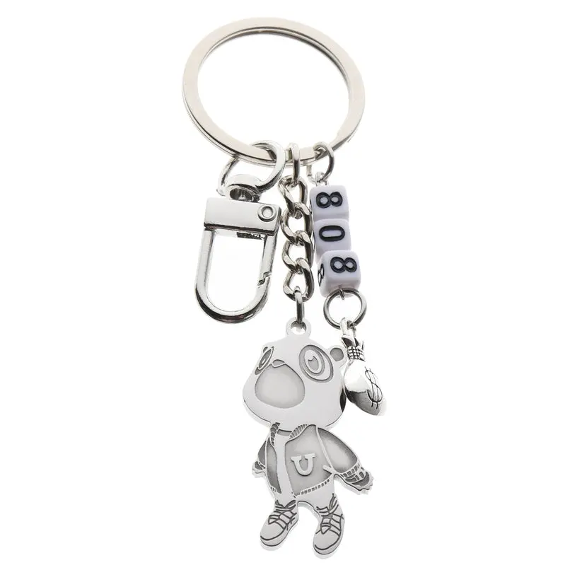 Stainless Steel 808 Bear Keychain with Money Bag Charm – Durable Hip-Hop Style Accessory