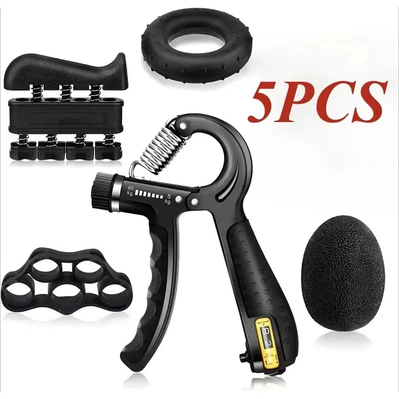 5-in-1 Adjustable PVC Hand Grip Strength Trainer Set, Gymnastics & Fitness Equipment for Athletes, Climbers, Golfers
