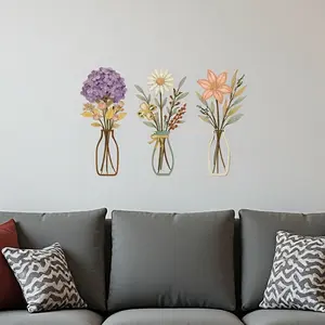 Three-Piece Metal Floral Wall Art Set, Bedroom Living Room Decor, Rustic Farmhouse Style, Bathroom Dining Boho Home Decoration