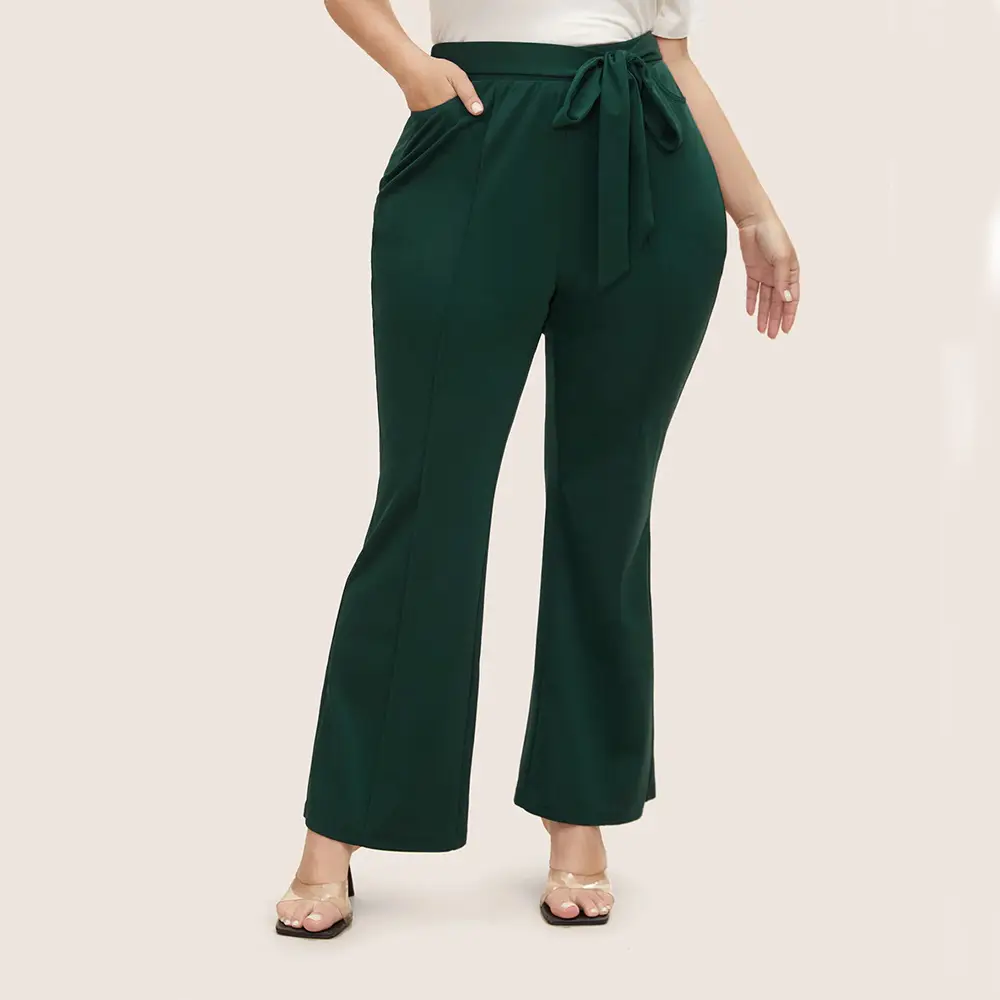 2024 Autumn Winter New Plus Size Women's Versatile Commuter Style Casual Pants Elastic Waist Flared Long Pants