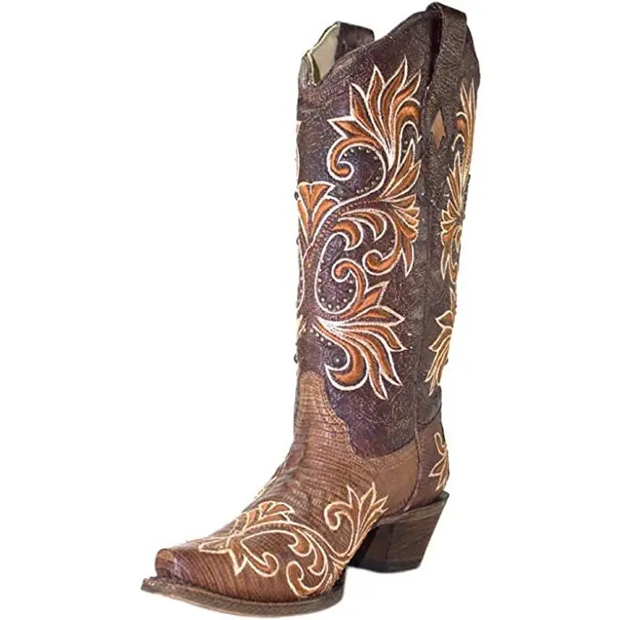 Corral Brown Lizard Embroidered and Studs Boots