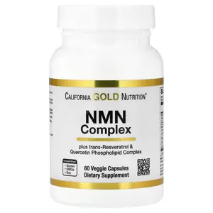 California Gold Nutrition NMN Complex with trans-Resveratrol, Quercetin Phytosome Complex, Apigenin, and Luteolin, 60 Veggie Capsules