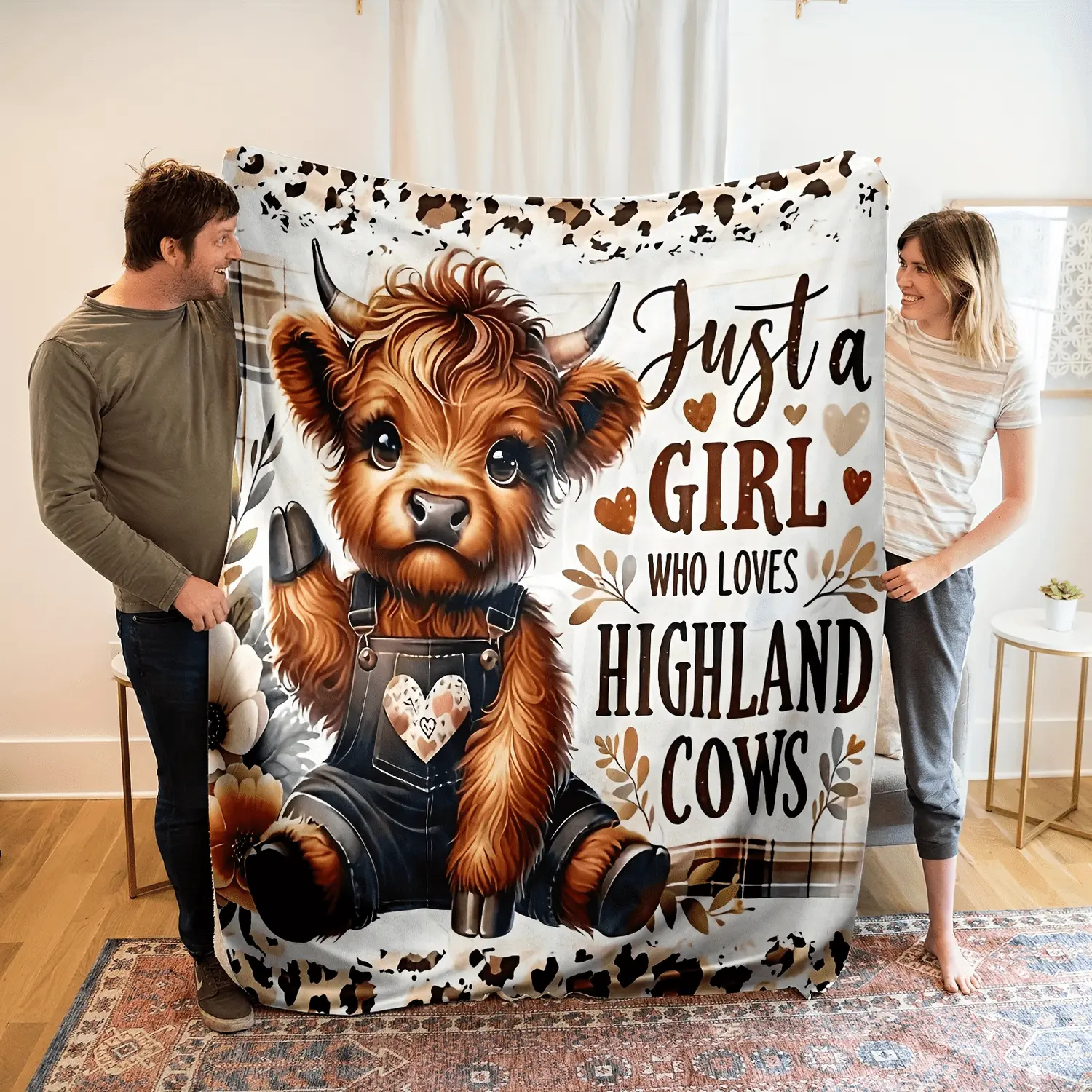 Highland Cow Pattern Throw Blanket - Contemporary Geometric Digital Print, Hypoallergenic Knit Polyester, All-Season, Machine Washable, Ideal for Camping - Mixed Color