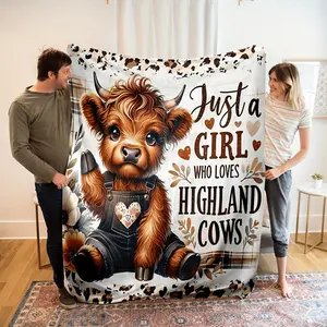 Highland Cow Pattern Throw Blanket - Contemporary Geometric Digital Print, Hypoallergenic Knit Polyester, All-Season, Machine Washable, Ideal for Camping - Mixed Color