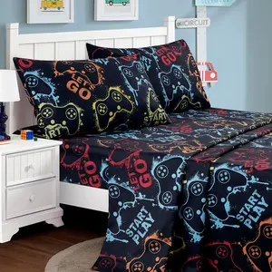 4-Piece Kids/Teens Gamer Sheet Set - Soft Microfiber Multi-Color Video Games Gamepad Whimsical Fun Kids Sheets, Full Size