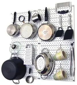 Kitchen Pegboard Organizer Kit Pots & Pans Rack - White Pegboard with Hooks
