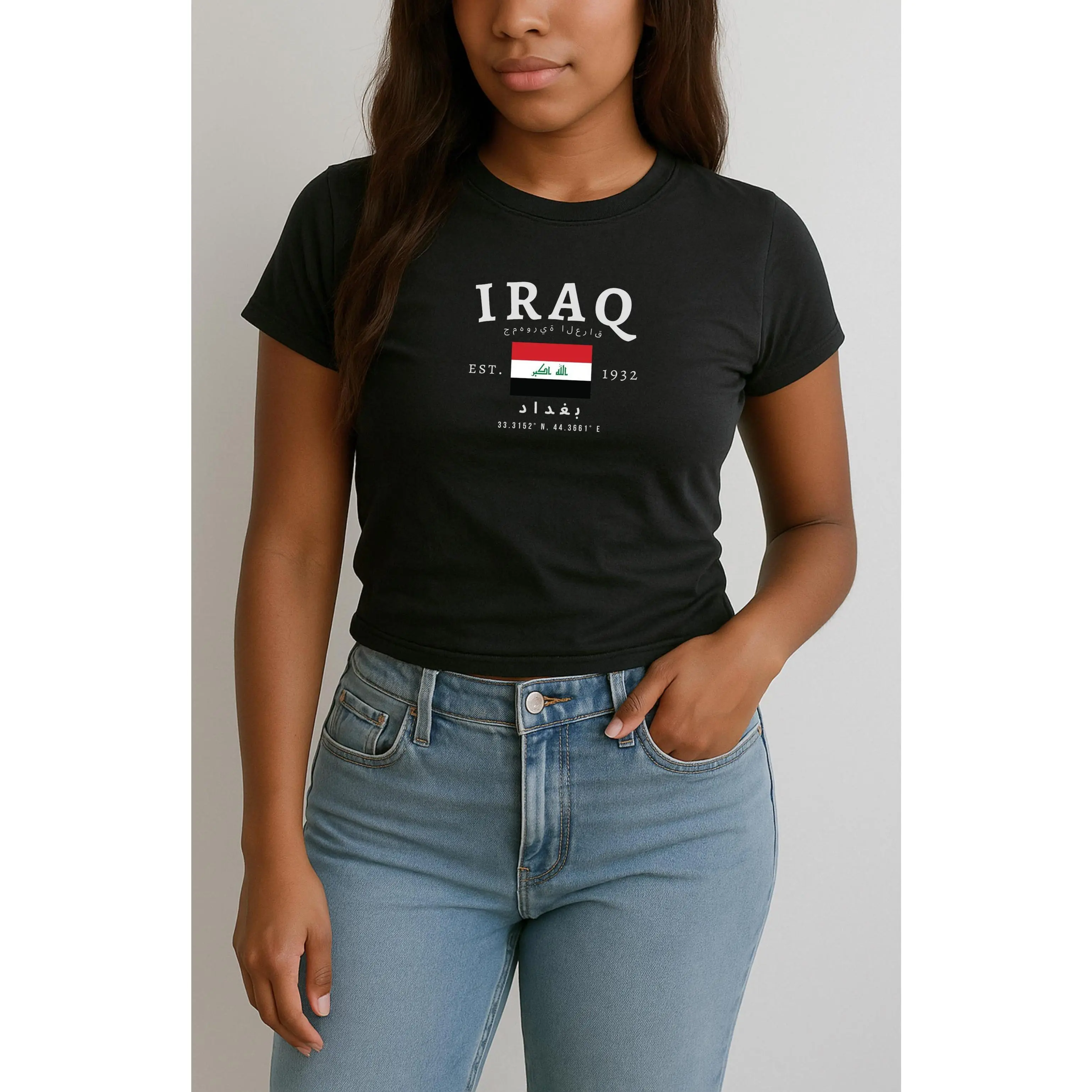 Iraq Baby Tee, Al-Iraq Y2K , Vintage Baghdad Flag Shirt, Middle Eastern Aesthetic Tee, Iraqi Pride Baby tee for Women