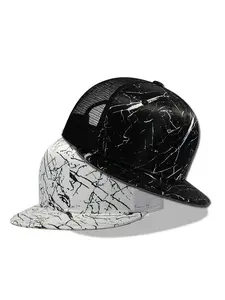 1 black marble mesh truck hat-breathable mesh back, flat eaves design, adjustable street fashion hip-hop street style for men and women, suitable for spring, autumn, travel, beach and holiday.