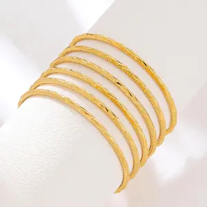 6pcs/lot Golden Copper Women's Girls Fixed Size Bangle Bracelet Set 2.3in 2.4in 2.5in 2.6in Trendy Fashionable Accessories