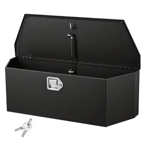 Trailer Tongue Box, 36" X 12.3" X 12" Steel Heavy Duty Tool Box, Locking Storage Chest With Keys, Utility Organizer For Pickup Truck Bed, RV, SUV, Off-Road Vehicle, Black Finish With Weather Resistant Powder Coated Surface