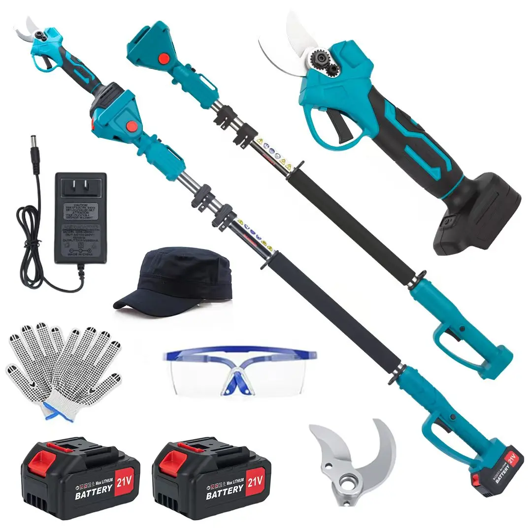 HULII 21V Cordless Electric High Branch Pruning Tool - 2-in-1 Extendable Garden Tool with 2 Batteries, Professional Rechargeable Tree Trimmer for Fruit Trees, Orchard Use, Garden Tools