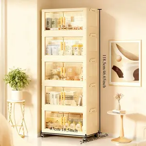 3/4/5-Tier Foldable Plastic Storage Cabinet with Wheels & Lid - Stackable Decorative Organizer Rack for Closet, Bedroom, Office and Kitchen