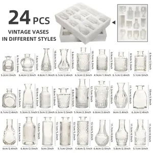 24 Pack Glass Bud Vases Bulk - Clear Vintage Small Flower Vases for Wedding Centerpieces, Rustic Table Decor, Home Decorations