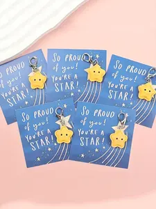 5pcs Cute Star Keychain, Cute Charms Keychain, With Inspirational Greeting Card - You Are A Star, Small Gifts For Children, Classmates, Partners, Small Gifts For Encouragement, Birthday Gifts, Special Souvenir, Keychain Set