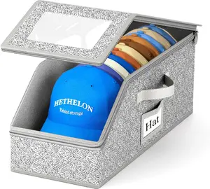 1 PCS Hat Organizer for Baseball Caps Stackable HatBox Hat Rack Hold Up to 12 Caps Hat Storage for Closet with Clear Window Space-Saving Fabric Hat Holder