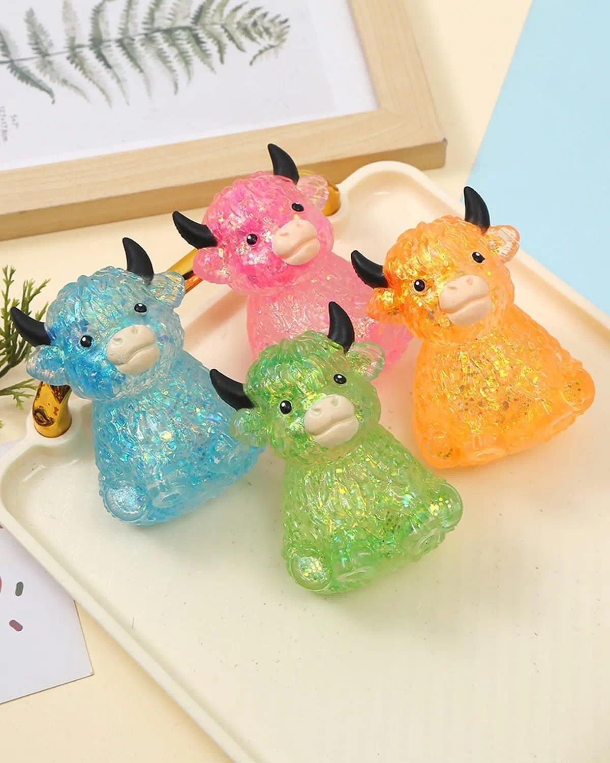 Highland Cow Squishy, Mini Cute Animal Squeeze Toy for Adults, Slow Rising Sensory Fidget Stress Ballfor Anxiety Relief, Easter Basket Stuffer Party Favor Gift for Cow Lover