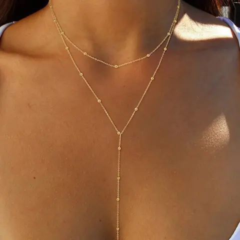 Elegant Y-Shape Necklace with Tassel Bead Design, Fashionable Layered Stackable Clavicle Chain, Versatile Multi-Layer Choker Jewelry, Dainty Layering Jewelry, Modern Versatile Accessories, Trendy Fashionable Accessories, Fashion Accessory Necklace