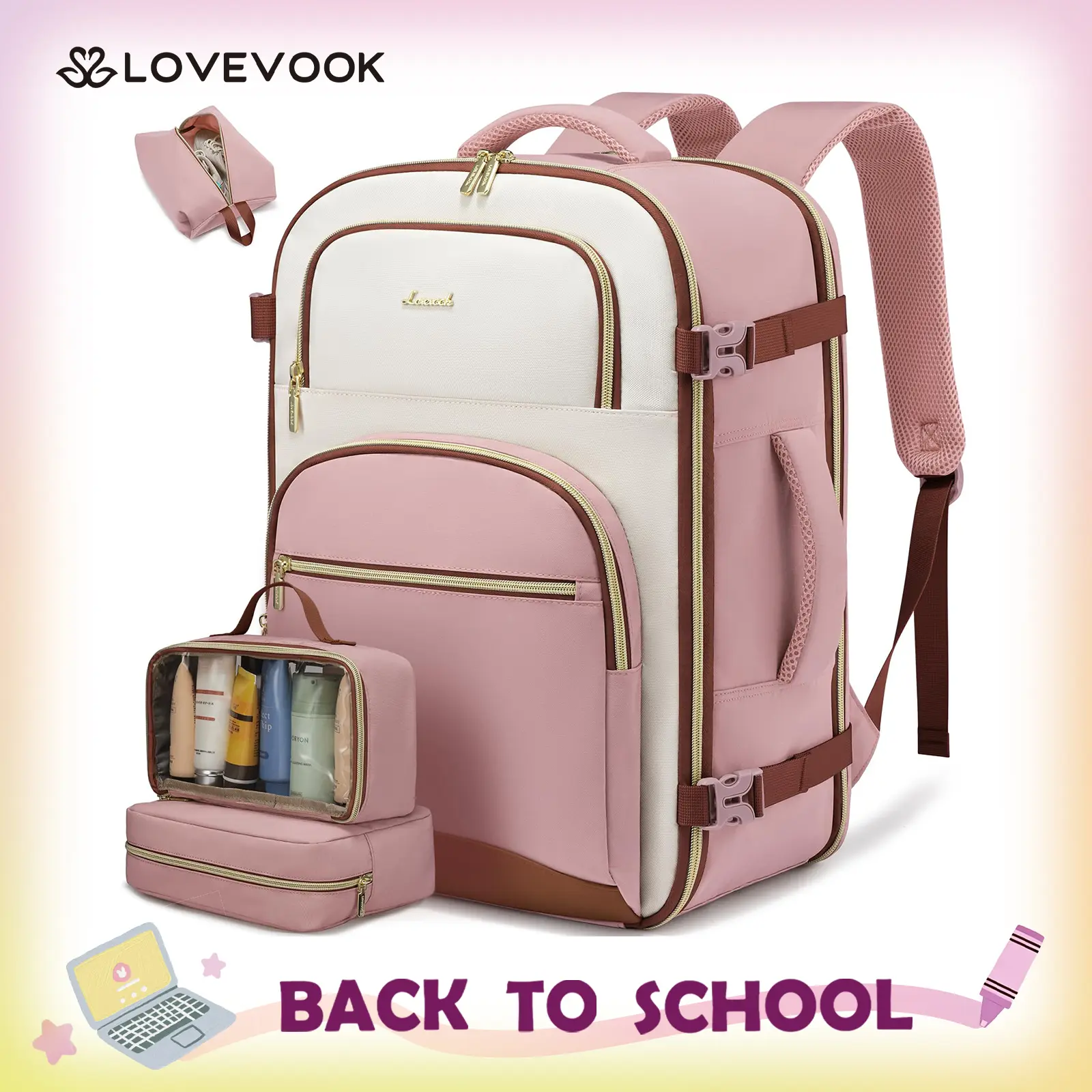 LOVEVOOK Travel Backpack for Women, 40L & 50L Airline Approved Carry On Backpack Luggage with 3 Packing Cubes, TSA Personal Item Travel Bag, Waterproof Weekender Backpack Fits 17.3" Laptop