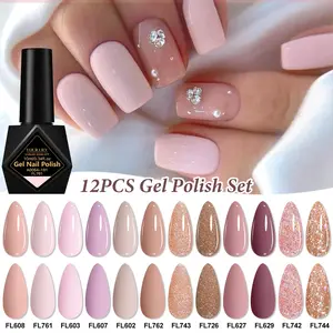 FOURLILY 10ml Gel Nail Polish Kit, 12 Counts Gel Polish Spring Summer Popula Nail Polish Gel Kit for Nails and Toes,  Soak off UV LED, Long Lasting, Glossy Shiny, DIY Manicure, Nail Art, Nail Care, Cosmetic, Glitter Gels