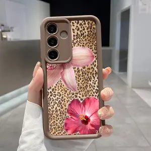 Pink Blooms Panther Pattern TPU Phone Case Compatible with Galaxy S23 Ultra S24 Plus S25 S22+ Shockproof Non Slip Military-Grade Protection Silicone Cover Smartphone Casing