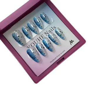 T43 Ins deep sea blue tear fish nail stickers, cute and fresh ocean style, hand-painted goldfish and koi fish head.