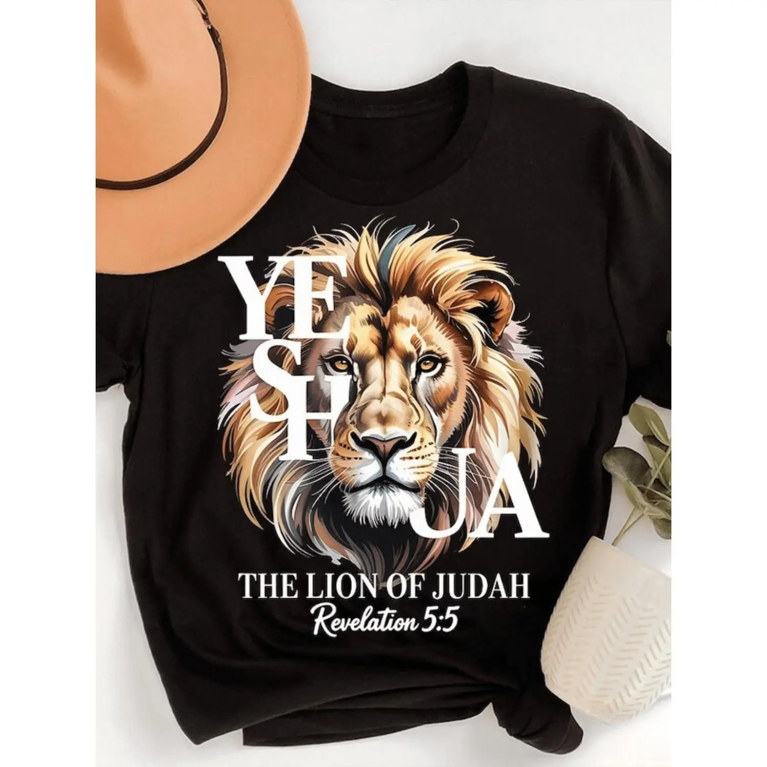Yeshua Lion of Judah T-Shirt Revelation 5:5 Scripture Tee Christian Lion Top Messianic Faith Apparel Lion Graphic Shirt