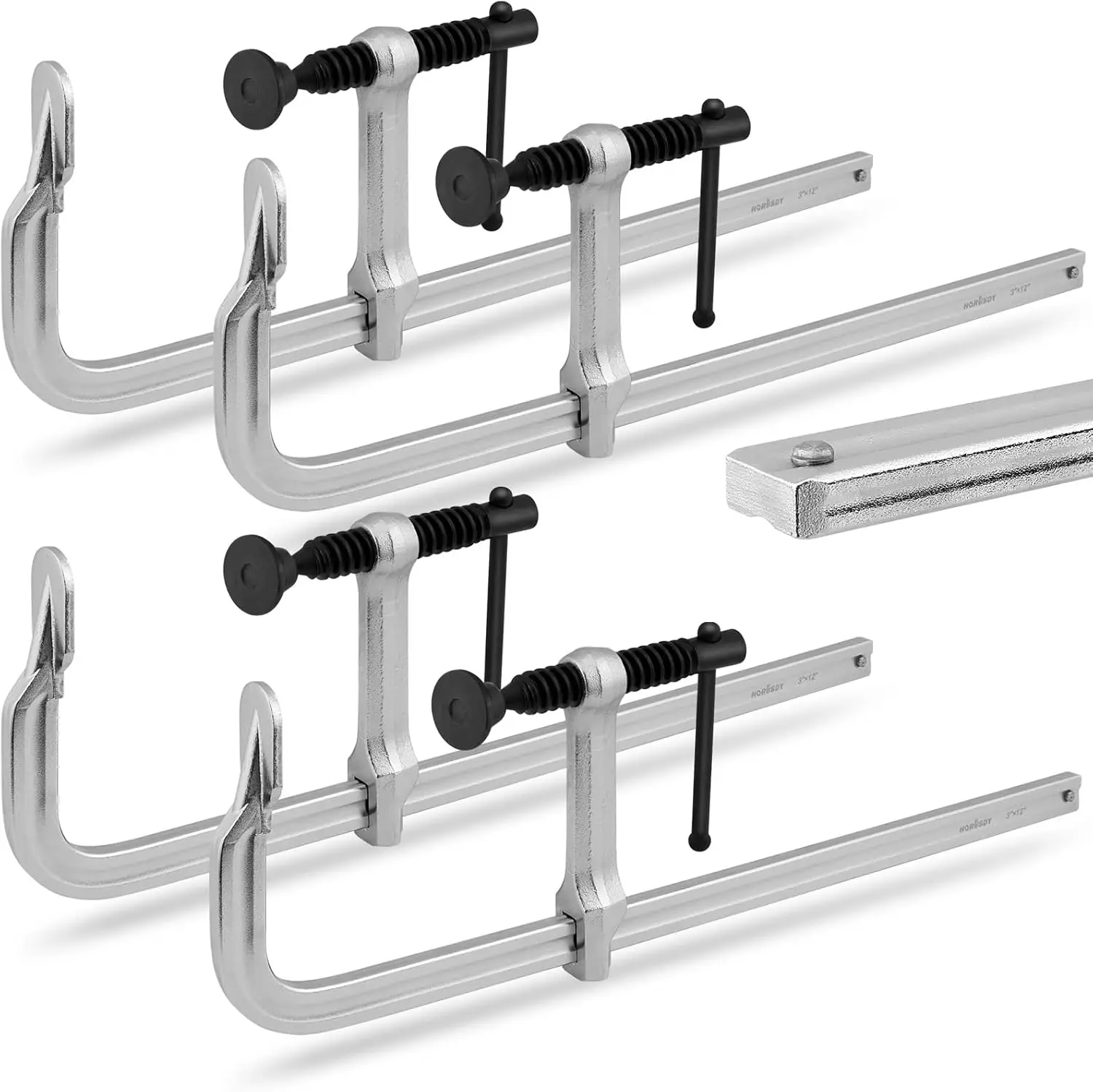 HORUSDY 4-Pack 12-Inch Bar Clamp Set, Light Duty Drop Forged Steel F Clamps, Max 450 lb Load Capacity, Smooth Adjustment Strong Grip for Welding, Woodworking, Metalworking, DIY & Crafts