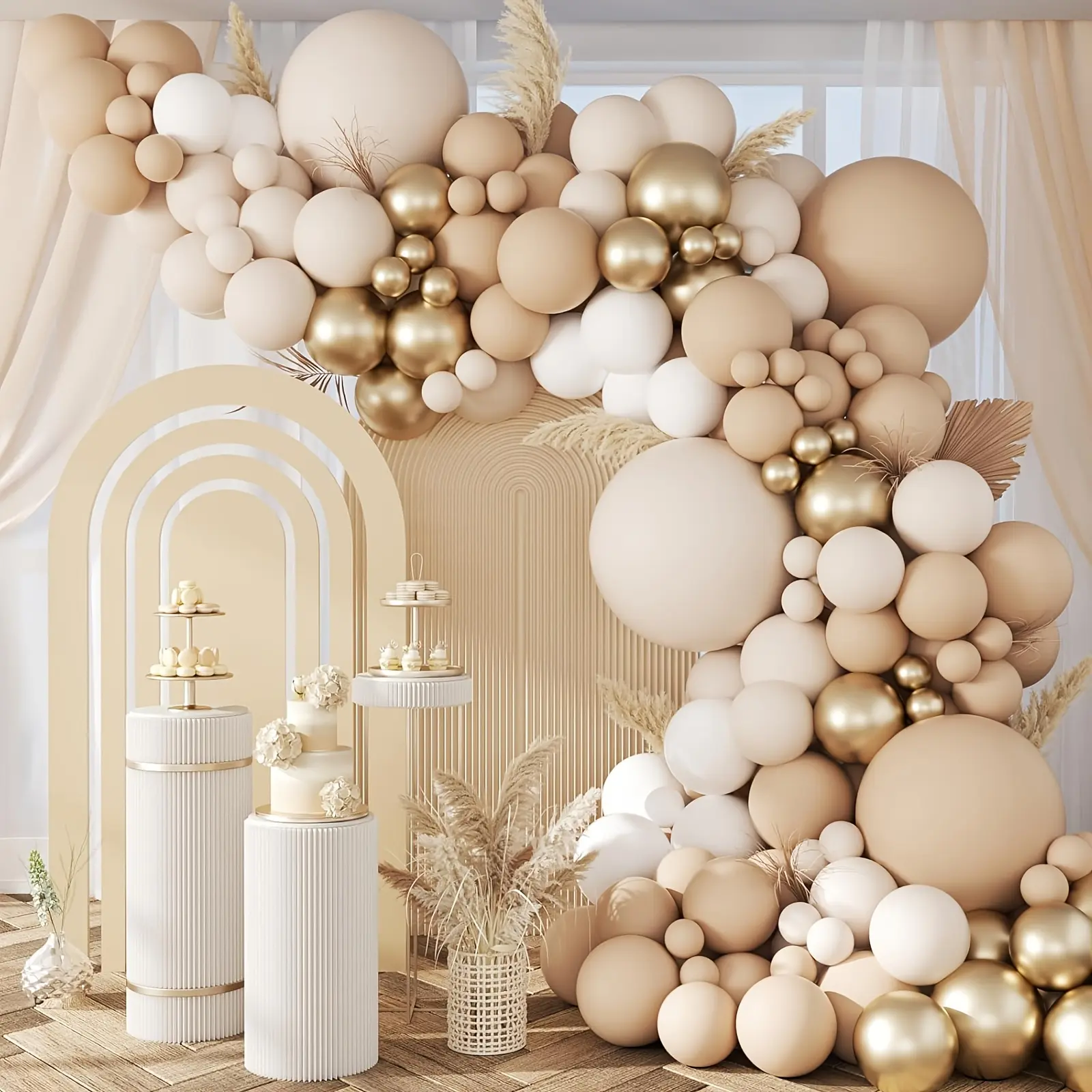127pcs Neutral Balloon Arch Kit, Neutral Balloon Garland with Nude Sand White Metallic Gold Balloons for Wedding Birthday Baby Shower Decorations