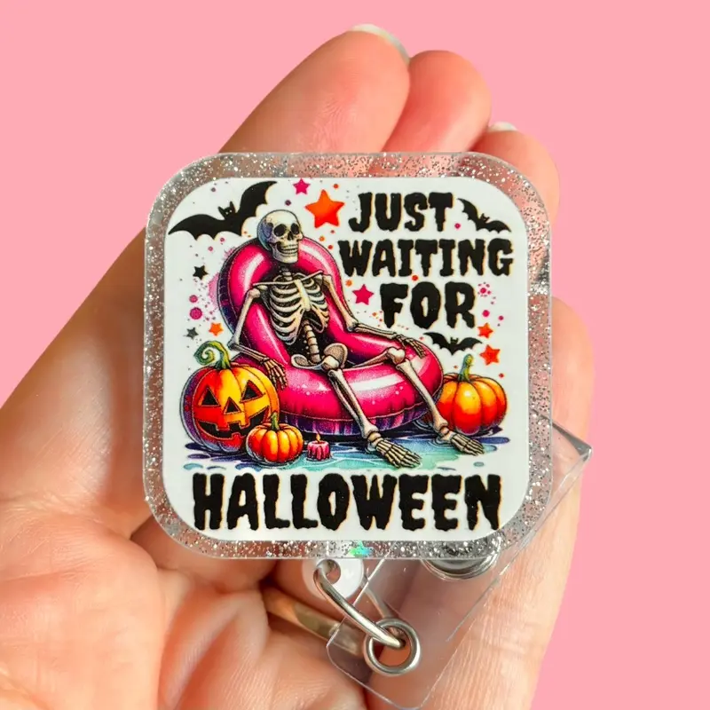 Glitter My Badge Halloween Summerween ghost Spooky nurse badge reel for nurse and hospital workers. Badge clip Badge pull - Retractable swivel clip with a 360 rotation. Great gift for coworker.
