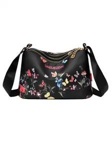 Simple and fashionable multicolor butterfly print shoulder bag, Fashionable Patterned Bag, women's casual easy-to-match multi-zip daily crossbody bag