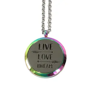 B Jewelry Collection Aromatherapy Diffuser Locket Necklace, Live Love Dream Pendant, Rainbow Iridescent Chain with Pendant