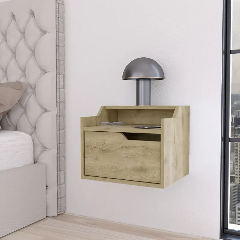 Florence Floating Nightstand with Drawer and Dual-Shelf Display