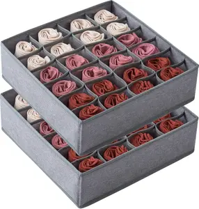 2 Pack Socks Underwear Drawer Organizer Divider, 24 Cell or 16 Cell Collapsible Cabinet Closet Organizer Storage Boxes for Clothes, Socks, Lingerie, Underwear, Ties
