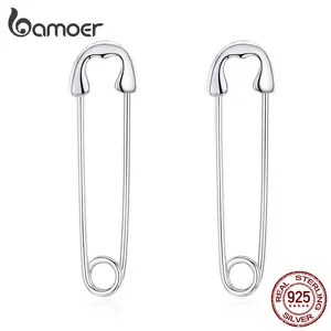 BAMOER Authentic 925 Sterling Silver Happy paper clip Stud Earrrings for Women Retro Jewelry earring Bijoux SCE695-A