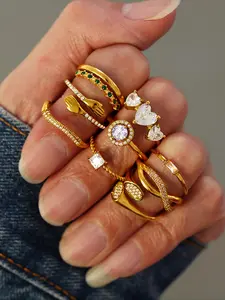 Geometric Design Rhinestone Decorated Cuff Ring, Fashion Accessories for Women & Girls, Trendy All-match & Exquisite Jewelry for Birthday Gift