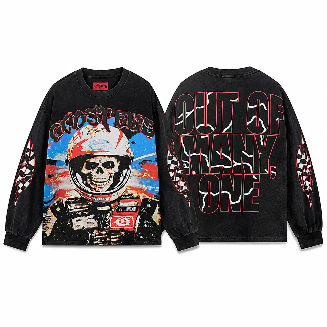 Godspeed Skull Graphic Hoodie Men Women Vintage Washed Pullover Sweatshirt, Racing Skull Print Oversized Streetwear Hoodie Y2K Hip Hop Grunge Style Long Sleeve Casual Autumn Winter Top