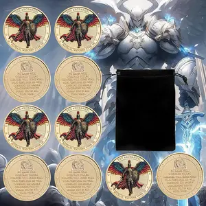 10pcs Archangel Michael Novelty Coin, Wing Knight Armor Warrior Commemorative Coin, Perfect Birthday Gift, Religious Gifts for Valentine'S Day, Halloween, Christmas, Thanksgiving and New Year