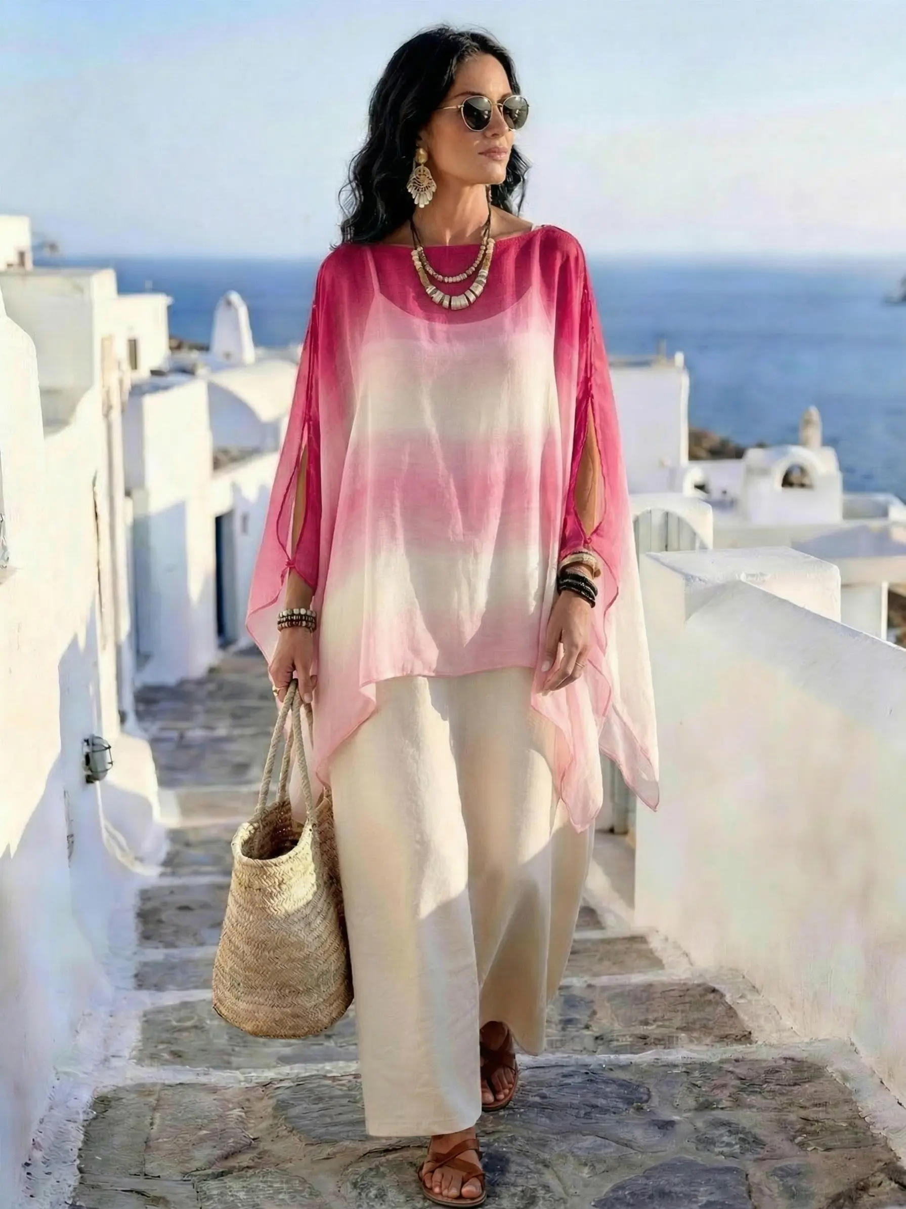 Women's Soft Gradient Chiffon Shawl, Boho Style Shawl Wrap, Fashion Summer Scarf, Long Wraparound Stole, Casual Plain Design, All-Season Accessory