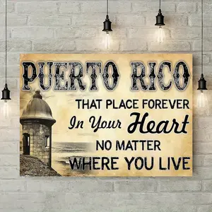 Print Painting, 2D, Love of Puerto Rico: Vintage Travel Canvas Art, Perfect Creative Canvas Art Painting for Classroom, Office Wall Decoration Poster, Ideal Gift Decoration for Bedroom, Living Room, Corridor, Cafe, Frameless