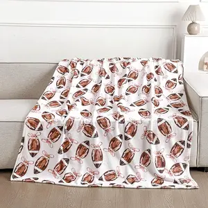 Pink Bow Volleyball Soccer Baseball Football Blanket Throw Cute Christmas Flannel Volleyball Blanket Coquette Soft Fuzzy Fleece Throw for Couch Sofa Bed Decor Gifts Holidays Birthday