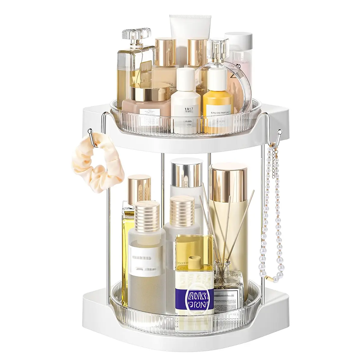 YECAYE  2 Tier 360 Rotating Makeup Organizer, Bathroom Counter Organizer, Large Acrylic Cosmetic Storage, Cosmetic Dresser Countertop Organizers, Perfect Birthday Gift for Women, 4th Of July