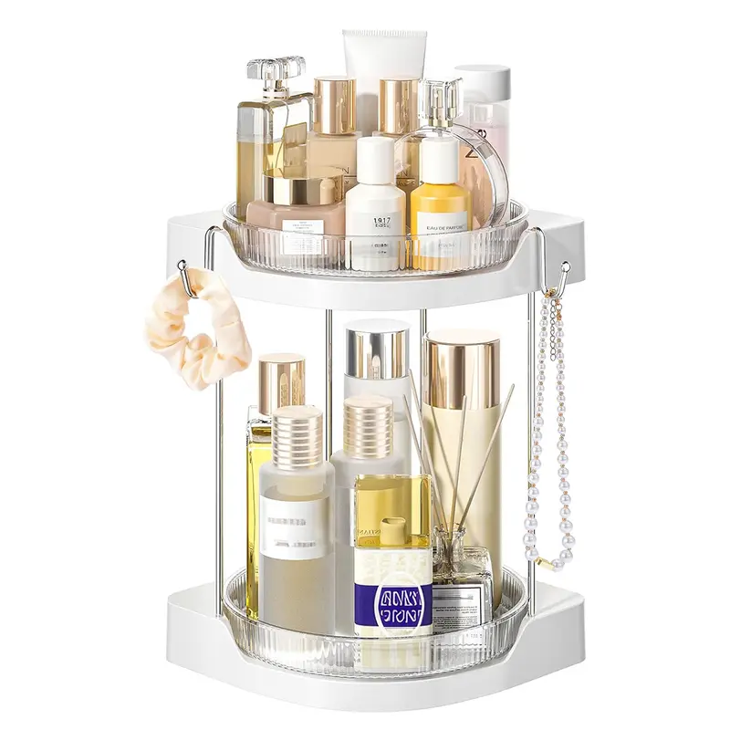 YECAYE  2 Tier 360 Rotating Makeup Organizer, Bathroom Counter Organizer, Large Acrylic Cosmetic Storage, Cosmetic Dresser Countertop Organizers, Perfect Birthday Gift for Women, 4th Of July